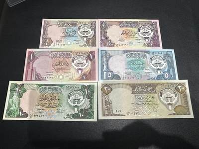 《外钞收藏家》第六百三十一期（五一假期场）（长期征集拍品、欢迎藏友们联系合作） 科威特1/4-20第纳尔 六张一起 全新UNC 尾2