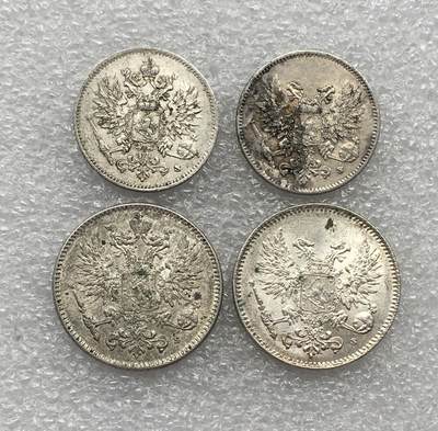 世界钱币专场拍卖 每周二开拍 俄属芬兰双头鹰25.50芬妮银币 4枚一组 7.7克