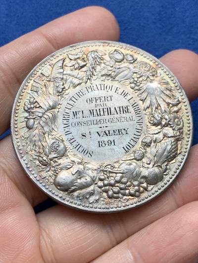 《竞宝斋》第485场 周日，周一，周二 3场连拍 （全场包邮）20级店铺 欢迎送拍 法国A.Dubois埃托瓦勒农业协会银章，66g，50.3mm，丰饶角边铭