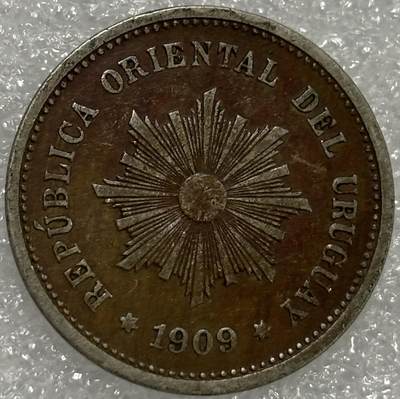 文馨钱币收藏第 302 场，国外回流老铜币，中东阿拉伯地区，拉美等国货币，30 号 1 号二连拍，长期接代拍业务，预计 4 月 4-5 号发货 1909 年乌拉圭 5 分 A 版