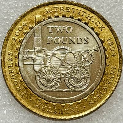 文馨钱币收藏第 302 场，国外回流老铜币，中东阿拉伯地区，拉美等国货币，30 号 1 号二连拍，长期接代拍业务，预计 4 月 4-5 号发货 带光好品英国2004年2镑 蒸汽机车发明200周年 双金属 纪念币 