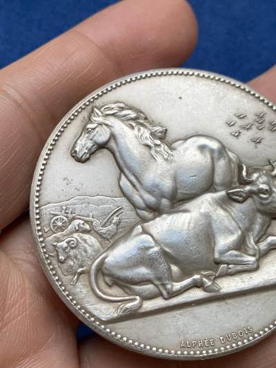 《竞宝斋》第485场 周日，周一，周二 3场连拍 （全场包邮）20级店铺 欢迎送拍 法国A.Dubois穆兰拉马尔什农业协会银章，66.4g，50mm，丰饶角边铭