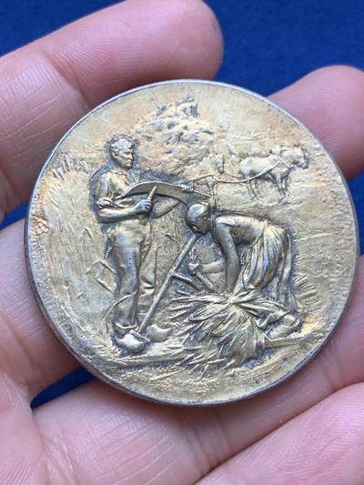 《竞宝斋》第485场 周日，周一，周二 3场连拍 （全场包邮）20级店铺 欢迎送拍 法国沙托丹农业协会镀金银章，45.75g，44.5mm，丰饶角边铭