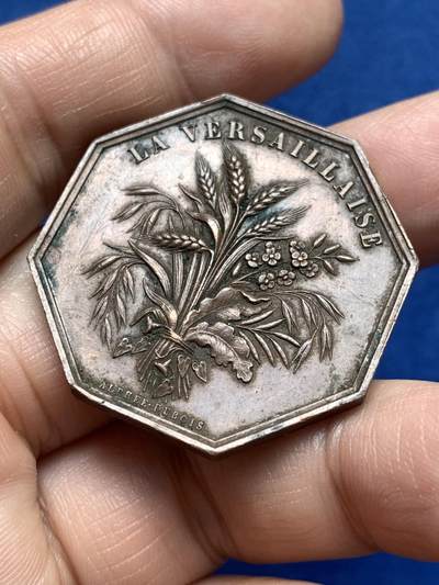 《竞宝斋》第485场 周日，周一，周二 3场连拍 （全场包邮）20级店铺 欢迎送拍 法国凡尔赛冰雹保险公司八角铜质代币，19.25g，34.8mm，蜜蜂边铭