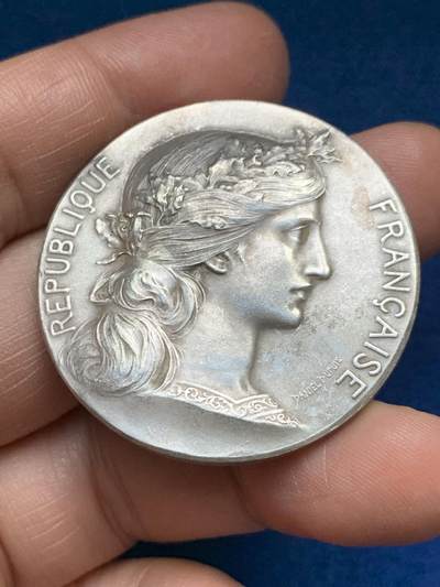 《竞宝斋》第485场 周日，周一，周二 3场连拍 （全场包邮）20级店铺 欢迎送拍 法国农业协会银章，37.02g，40.9mm，丰饶角边铭