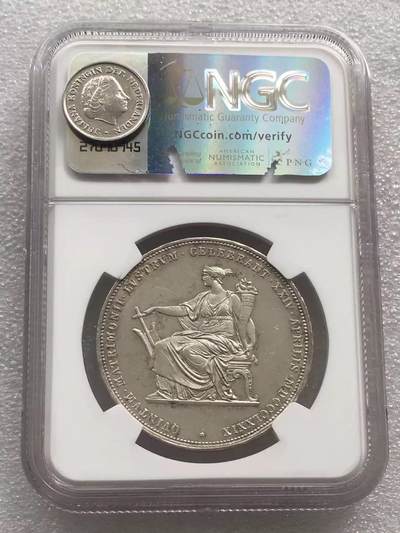 世界钱币专场拍卖 每周二开拍 NGC UNC 1879年奥地利茜茜公主与弗朗茨约瑟夫银婚2弗林银币