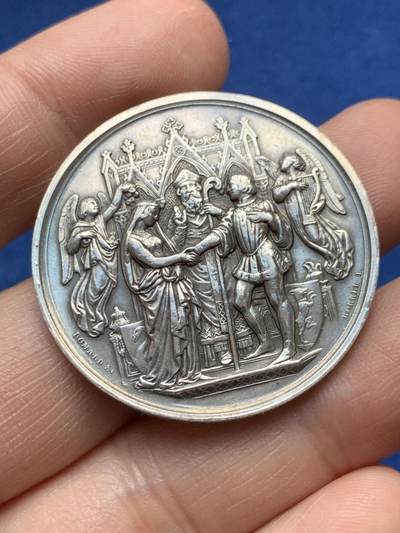 《竞宝斋》第485场 周日，周一，周二 3场连拍 （全场包邮）20级店铺 欢迎送拍 法国婚姻与爱情纪念银章，22g，36.8mm，蜜蜂边铭