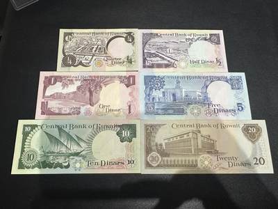 《外钞收藏家》第六百三十一期（五一假期场）（长期征集拍品、欢迎藏友们联系合作） 科威特1/4-20第纳尔 六张一起 全新UNC 尾2