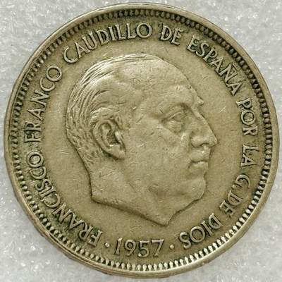 文馨钱币收藏第 302 场，国外回流老铜币，中东阿拉伯地区，拉美等国货币，30 号 1 号二连拍，长期接代拍业务，预计 4 月 4-5 号发货 1957 年西班牙佛朗哥版 50 比塞塔