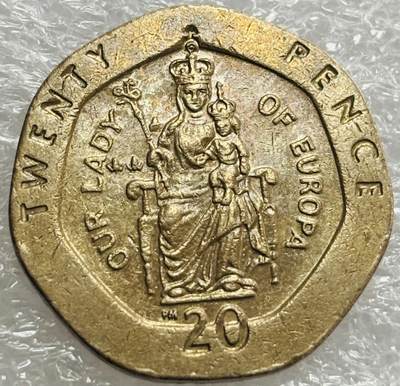 文馨钱币收藏第 302 场，国外回流老铜币，中东阿拉伯地区，拉美等国货币，30 号 1 号二连拍，长期接代拍业务，预计 4 月 4-5 号发货 少见好品英属直布罗陀1999 年20便士圣母抱圣婴