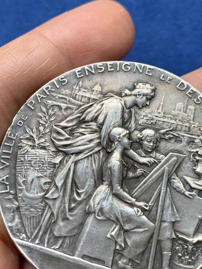 《竞宝斋》第485场 周日，周一，周二 3场连拍 （全场包邮）20级店铺 欢迎送拍 法国Bottee巴黎绘画学院银章，66.3g，49.7mm，丰饶角边铭