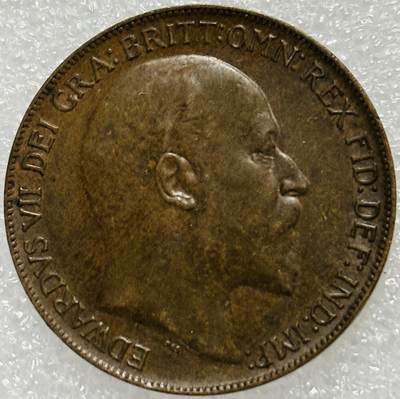 文馨钱币收藏第 302 场，国外回流老铜币，中东阿拉伯地区，拉美等国货币，30 号 1 号二连拍，长期接代拍业务，预计 4 月 4-5 号发货 少见极美品 1909 年英国爱德华七世 1 便士大铜币，细节看图，所见皆是美品