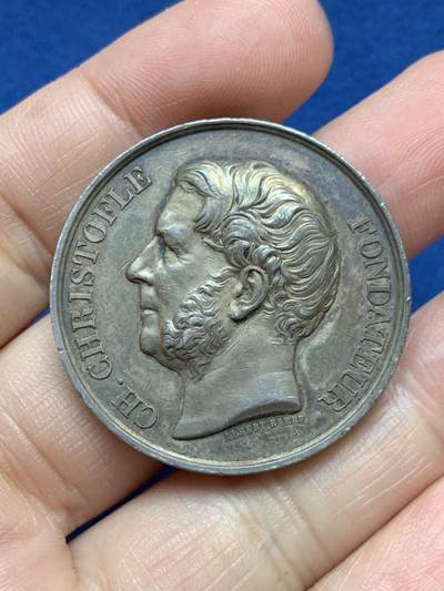 《竞宝斋》第485场 周日，周一，周二 3场连拍 （全场包邮）20级店铺 欢迎送拍 法国金匠、镀金镀银公司银质代币，23.28g，36mm，手指边铭