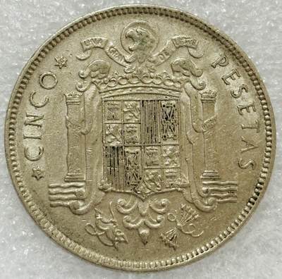 文馨钱币收藏第 302 场，国外回流老铜币，中东阿拉伯地区，拉美等国货币，30 号 1 号二连拍，长期接代拍业务，预计 4 月 4-5 号发货 少见原光好品1949年西班牙佛朗哥版 5 比塞塔大镍币 32mm 首发版