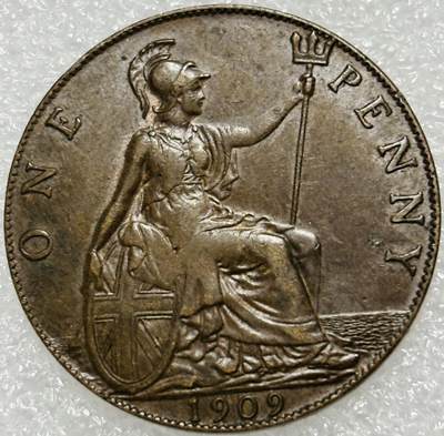 文馨钱币收藏第 302 场，国外回流老铜币，中东阿拉伯地区，拉美等国货币，30 号 1 号二连拍，长期接代拍业务，预计 4 月 4-5 号发货 少见极美品 1909 年英国爱德华七世 1 便士大铜币，细节看图，所见皆是美品