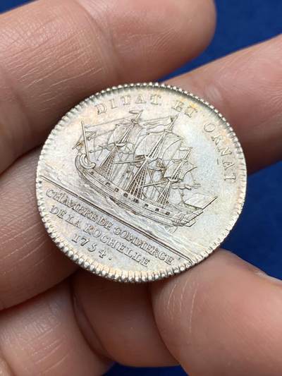 《竞宝斋》第485场 周日，周一，周二 3场连拍 （全场包邮）20级店铺 欢迎送拍 法国拉罗谢尔商会银质jeton，7g，28.7mm