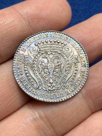 《竞宝斋》第485场 周日，周一，周二 3场连拍 （全场包邮）20级店铺 欢迎送拍 法国1747年昂热市长René Romain徽章银质代币，7.25g，27.8mm