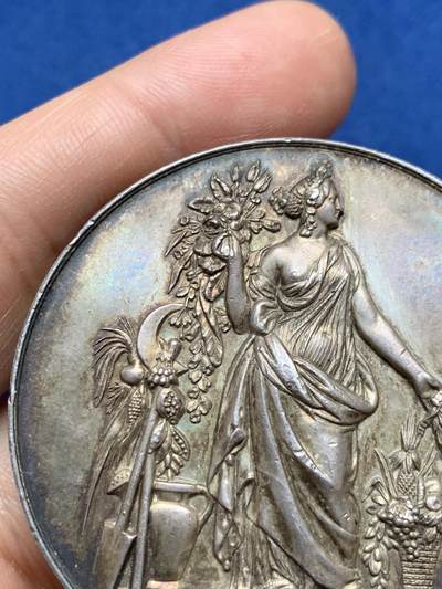 《竞宝斋》第485场 周日，周一，周二 3场连拍 （全场包邮）20级店铺 欢迎送拍 法国特鲁瓦园艺协会银章，高浮雕，65.4g，50.1mm，丰饶角边铭