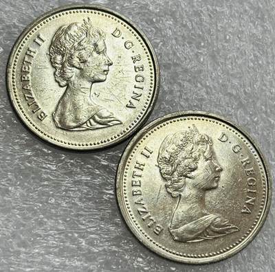 文馨钱币收藏第 302 场，国外回流老铜币，中东阿拉伯地区，拉美等国货币，30 号 1 号二连拍，长期接代拍业务，预计 4 月 4-5 号发货 1981-82 年加拿大驯鹿 25 分一对