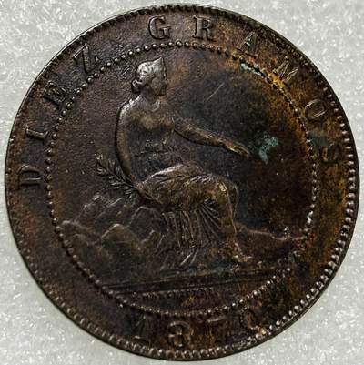 文馨钱币收藏第 302 场，国外回流老铜币，中东阿拉伯地区，拉美等国货币，30 号 1 号二连拍，长期接代拍业务，预计 4 月 4-5 号发货 少见好品 1870 年西班牙临时政府 10 分大铜币，有点不平