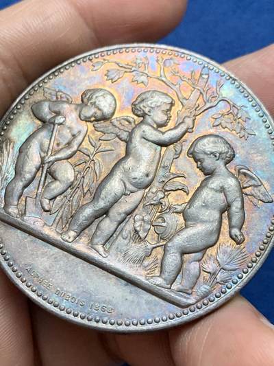 《竞宝斋》第485场 周日，周一，周二 3场连拍 （全场包邮）20级店铺 欢迎送拍 法国A.Dubois埃托瓦勒农业协会银章，66g，50.3mm，丰饶角边铭