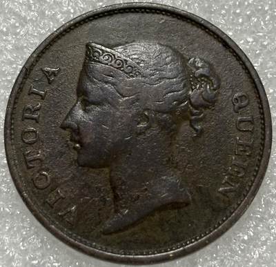 文馨钱币收藏第 302 场，国外回流老铜币，中东阿拉伯地区，拉美等国货币，30 号 1 号二连拍，长期接代拍业务，预计 4 月 4-5 号发货 稀少极美品 1845 年英属印度维多利亚 1 分铜币，高浮雕