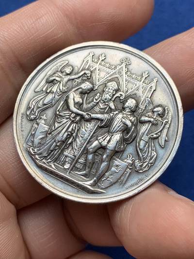 《竞宝斋》第485场 周日，周一，周二 3场连拍 （全场包邮）20级店铺 欢迎送拍 法国婚姻与爱情纪念银章，22g，36.8mm，蜜蜂边铭