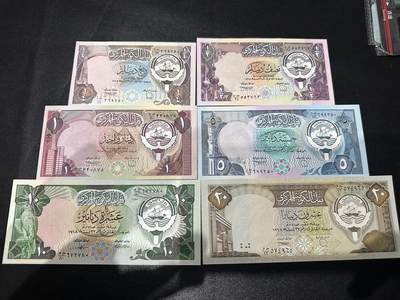 《外钞收藏家》第六百三十一期（五一假期场）（长期征集拍品、欢迎藏友们联系合作） 科威特1/4-20第纳尔 六张一起 全新UNC 尾5