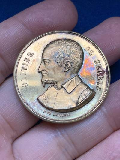 《竞宝斋》第485场 周日，周一，周二 3场连拍 （全场包邮）20级店铺 欢迎送拍 法国厄尔-卢瓦尔省沙托丹农业协会镀金银章，22.75g，36.2mm，丰饶角边铭