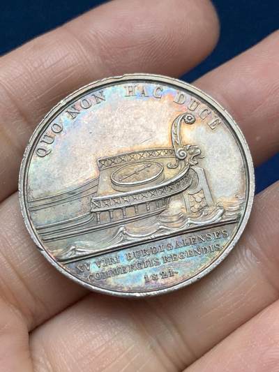 《竞宝斋》第485场 周日，周一，周二 3场连拍 （全场包邮）20级店铺 欢迎送拍 法国路易十八头像波尔多商会银质代币，21.16g，34.8mm，早期无边铭