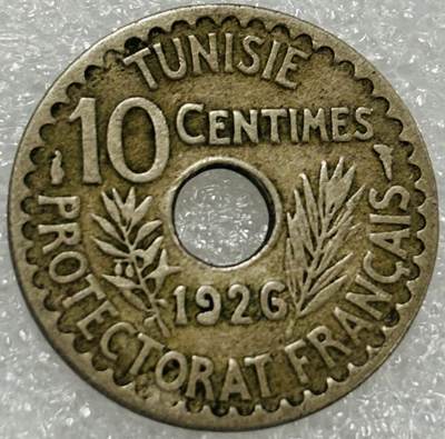 文馨钱币收藏第 302 场，国外回流老铜币，中东阿拉伯地区，拉美等国货币，30 号 1 号二连拍，长期接代拍业务，预计 4 月 4-5 号发货 好品 1926 年法属突尼斯 穆罕默德六世时期 10 分 独年份