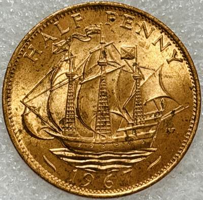 文馨钱币收藏第 302 场，国外回流老铜币，中东阿拉伯地区，拉美等国货币，30 号 1 号二连拍，长期接代拍业务，预计 4 月 4-5 号发货 全新 1967 年英国半便士铜币