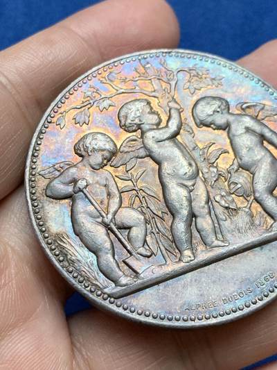 《竞宝斋》第485场 周日，周一，周二 3场连拍 （全场包邮）20级店铺 欢迎送拍 法国A.Dubois埃托瓦勒农业协会银章，66g，50.3mm，丰饶角边铭