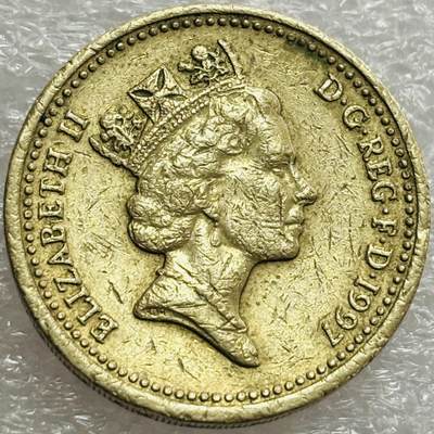 文馨钱币收藏第 302 场，国外回流老铜币，中东阿拉伯地区，拉美等国货币，30 号 1 号二连拍，长期接代拍业务，预计 4 月 4-5 号发货 1997 年英国三狮头 1 磅