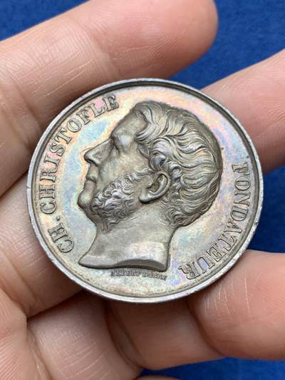 《竞宝斋》第485场 周日，周一，周二 3场连拍 （全场包邮）20级店铺 欢迎送拍 法国金匠、镀金镀银公司银质代币，23.28g，36mm，手指边铭