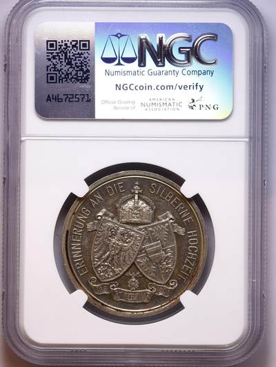 观钱 近现代机制币拍卖No.010（全场顺丰包邮，不区分偏远地区，本场5月5日开始发货）  1906 年德国威廉二世与奥古斯塔・维多利亚银婚纪念银章，NGC MS61