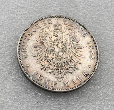 世界钱币专场拍卖 每周二开拍 1888年德国普鲁士弗里德里希三皇5马克银币