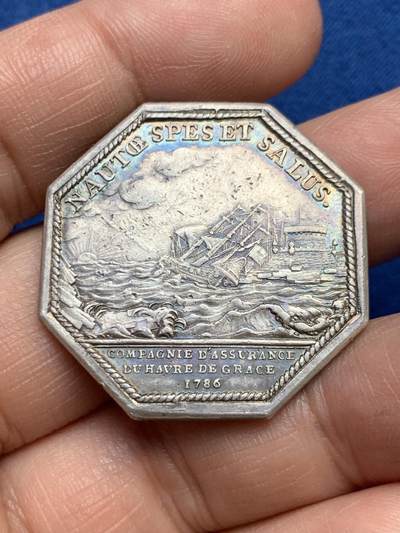 《竞宝斋》第485场 周日，周一，周二 3场连拍 （全场包邮）20级店铺 欢迎送拍 - 法国路易十六头像勒阿弗尔海上保险公司八角银质jeton，17.71g，32.7mm，早期无边铭
