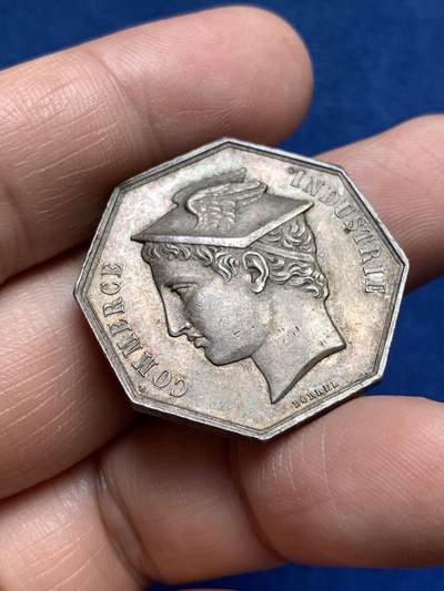 《竞宝斋》第485场 周日，周一，周二 3场连拍 （全场包邮）20级店铺 欢迎送拍 法国八角银章，特鲁瓦省级银行，13.46g，30mm，手指边铭