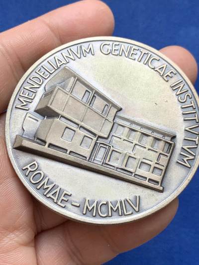 《竞宝斋》第484场 周日，周一，周二 3场连拍 （全场包邮）20级店铺 欢迎送拍 孟德尔定律被发现95周年纪念章 正面格雷戈尔·孟德尔高浮雕头像，他是现代遗传学的奠基人。103.8克 59.6mm