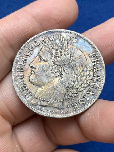 《竞宝斋》第484场 周日，周一，周二 3场连拍 （全场包邮）20级店铺 欢迎送拍 法国1849年谷物女神5法郎银币