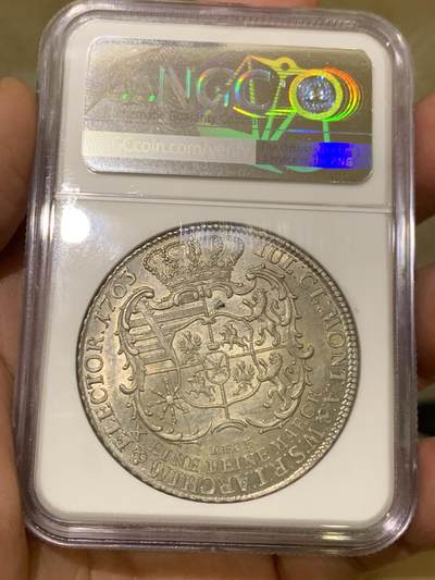 《竞宝斋》第484场 周日，周一，周二 3场连拍 （全场包邮）20级店铺 欢迎送拍 亚军分 NGC MS64 德国 1763年 萨克森选帝侯 克里斯蒂安 戎装像 1泰勒大银币 更高分仅一枚