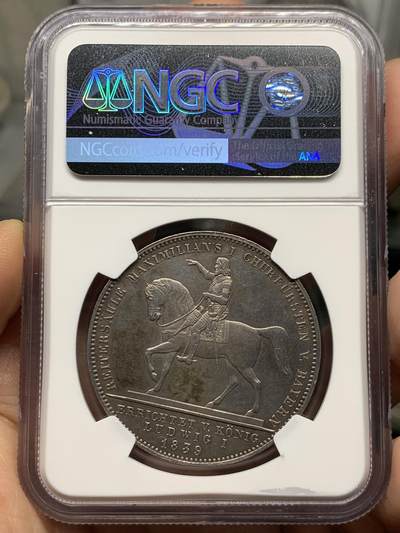 《竞宝斋》第484场 周日，周一，周二 3场连拍 （全场包邮）20级店铺 欢迎送拍 NGC UNCD 德国1839年巴伐利亚路德维希一世选帝侯纪念2泰勒银币 UNC性价比之选 底板细节都非常好