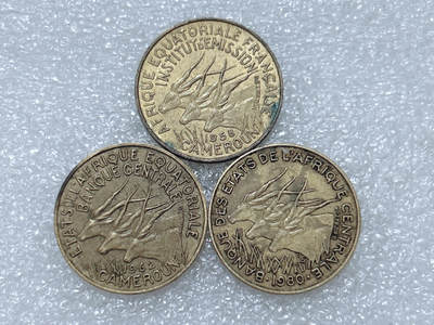 第一海外回流一元起拍收藏 散集专场  第313期 非洲10法郎铜币一组 3枚 不同版本