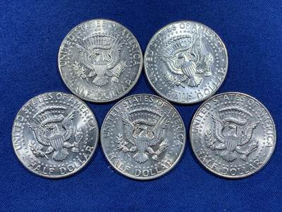 《竞宝斋》第484场 周日，周一，周二 3场连拍 （全场包邮）20级店铺 欢迎送拍 五枚一组 美国1965-1969年肯尼迪半美元银币 五个年份