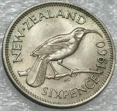 文馨钱币收藏第 302 场，国外回流老铜币，中东阿拉伯地区，拉美等国货币，30 号 1 号二连拍，长期接代拍业务，预计 4 月 4-5 号发货 带光好品 1960 年英属新西兰 6 便士