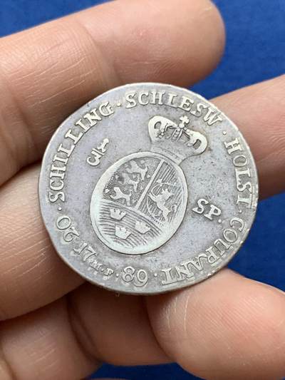 《竞宝斋》第484场 周日，周一，周二 3场连拍 （全场包邮）20级店铺 欢迎送拍 丹麦属地石勒苏益格.荷尔斯泰因1789年M版1/3sp银币