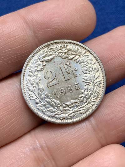 《竞宝斋》第484场 周日，周一，周二 3场连拍 （全场包邮）20级店铺 欢迎送拍 瑞士1965年赫尔维蒂亚女神2法郎银币 带转光 少见