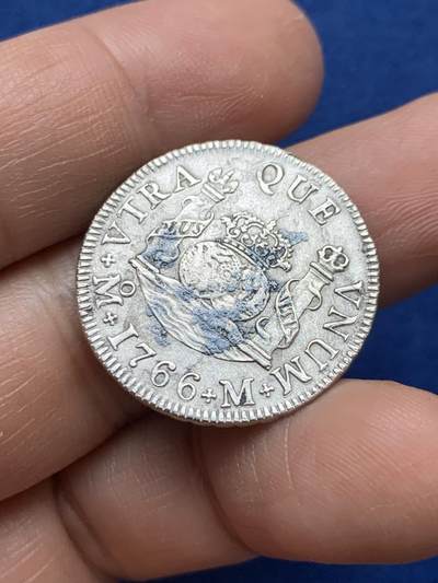 《竞宝斋》第484场 周日，周一，周二 3场连拍 （全场包邮）20级店铺 欢迎送拍 西属墨西哥1766年卡洛斯三世2R地球银币