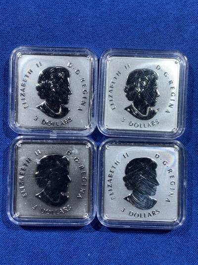 《竞宝斋》第484场 周日，周一，周二 3场连拍 （全场包邮）20级店铺 欢迎送拍 加拿大2017年3元4枚组合方形银币套 糖枫 4X1/4盎司 9999银 发行量7500枚 盒证全